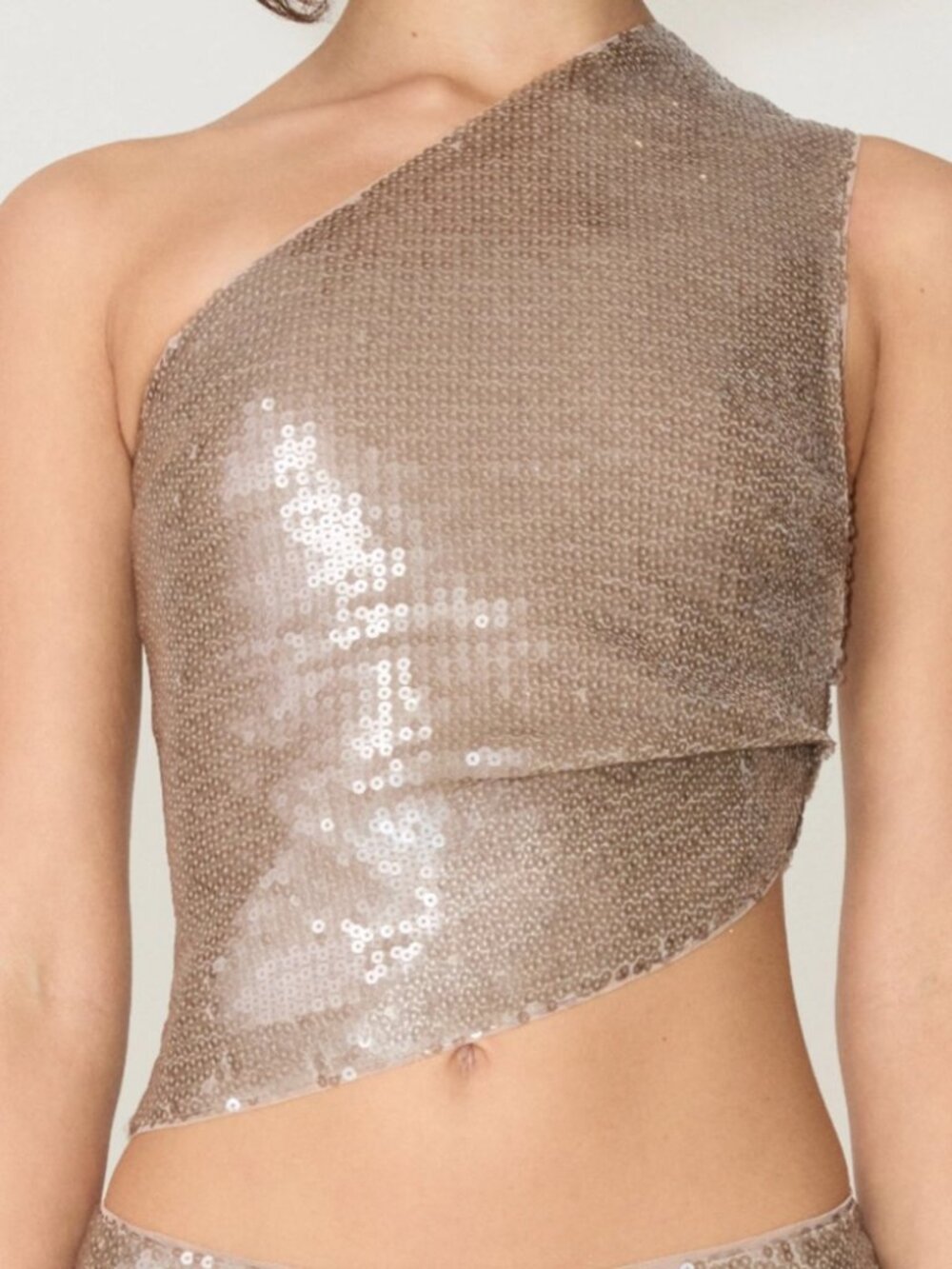 KHY Champagne Sequined Ruched Top and Skirt